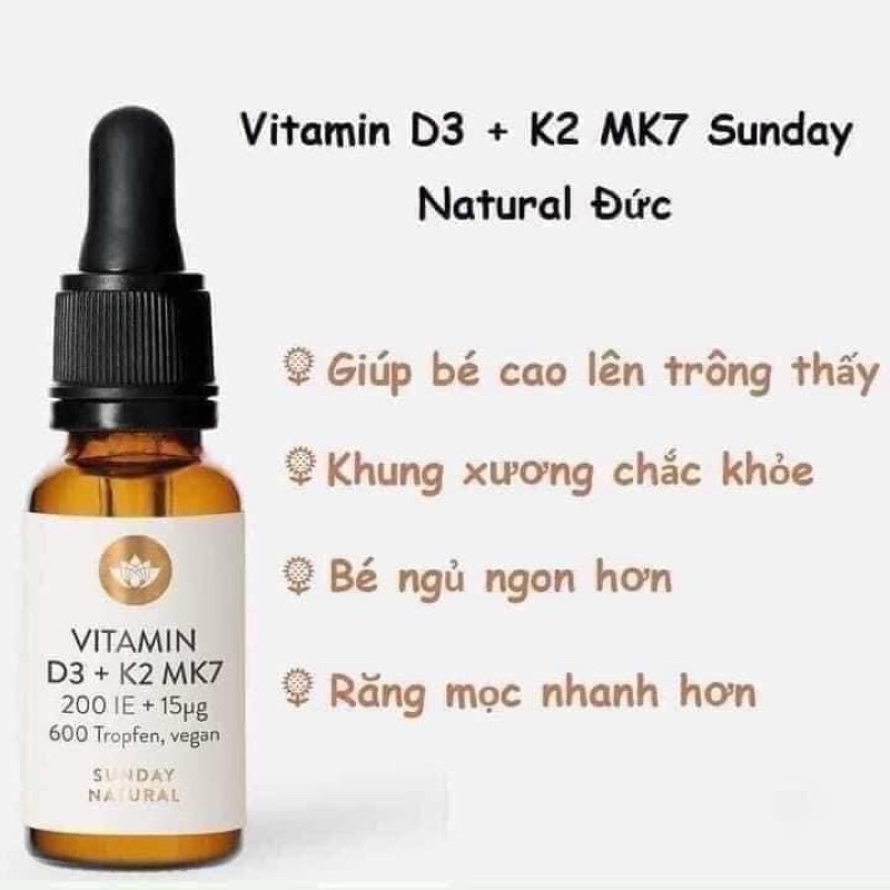 Vitamin D3 K2 MK7 Sunday Natural Đức 20ml - Date mới