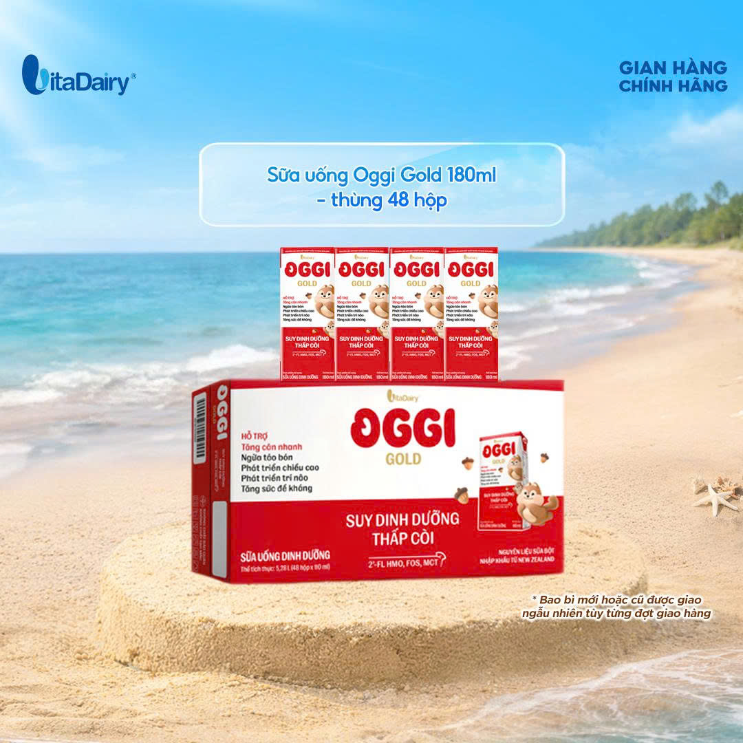 (Mẫu Mới) COMBO 2 Thùng 96 Hộp Sữa Hộp Pha Sẵn Oggi Suy Dinh Dưỡng Gold 180ml/ Hộp
