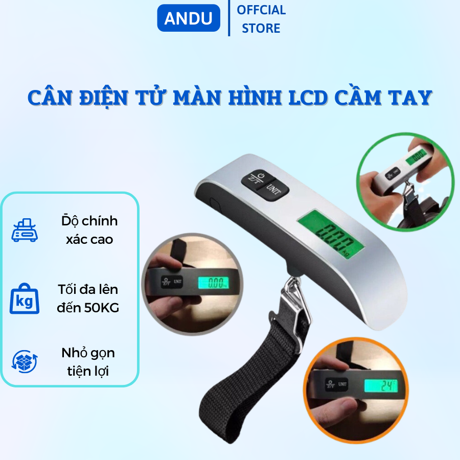 Cân Điện Tử Màn Hình LCD Cầm Tay Tối Đa 50Kg Cân Điện Tử Cầm Tay Chuyên Dùng Cân Hành Lý Xách Tay