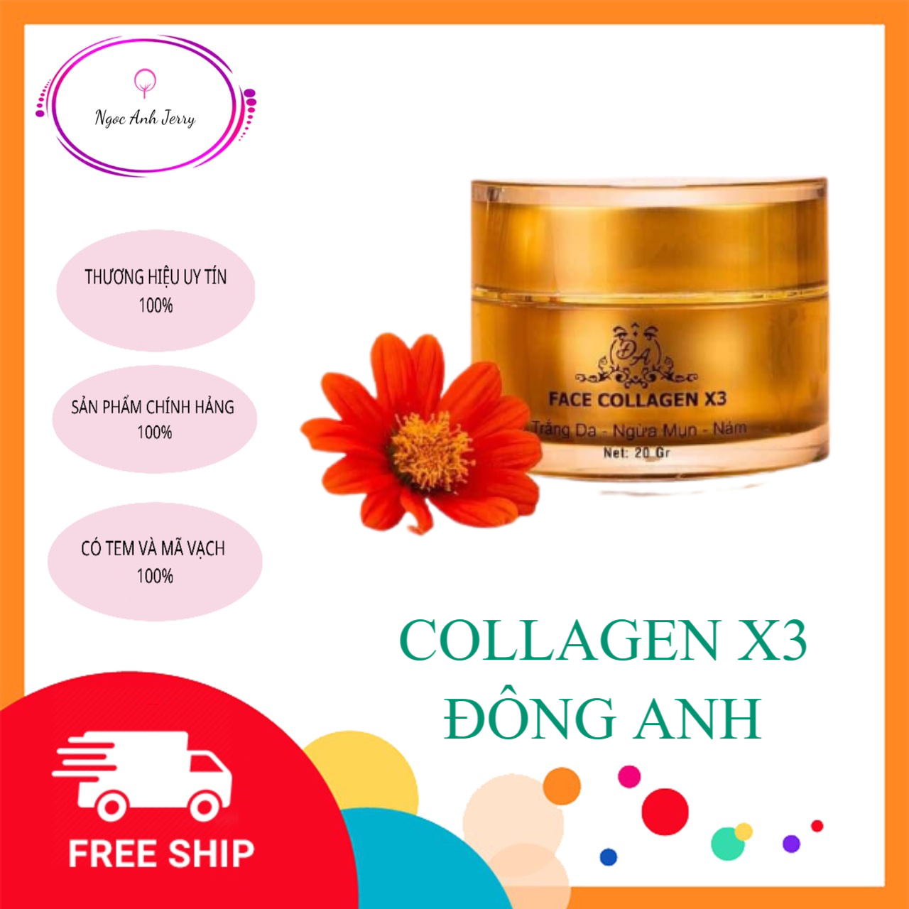 Kem Face Collagen X3 Đông Anh (20Gam) Dưỡng Trắng Da Làm Se Khít Lỗ Chân Lông Làm Đều Màu Da (Hàng Chính Hãng Công Ty 100% )