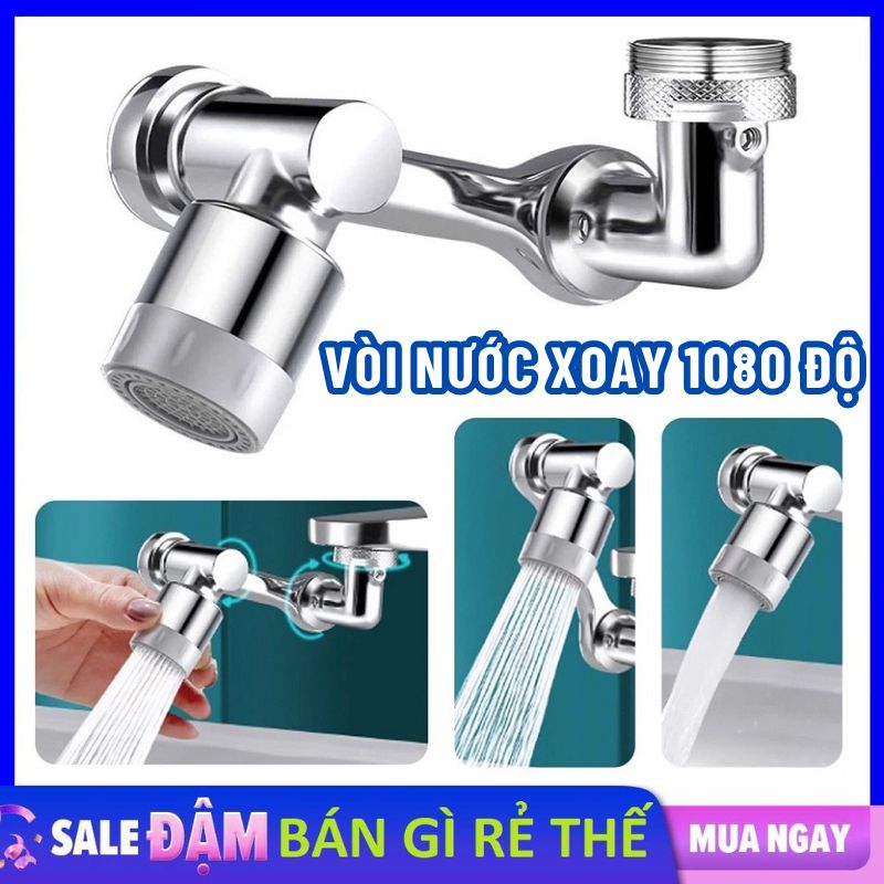 Đầu Nối Vòi Nước Thông Minh Xoay 1080 Độ - Khớp nối vòi nước Cho Bồn Rửa Với 2 Chế Độ Phun N