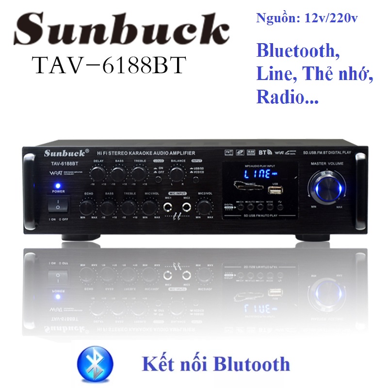Âm Ly Bluetooth SUNBUCK 6188BT amply Karaoke Gia Đình Âm ly trên ô tô cao cấp Âm ly 220V 12V chức năng đa dạng Bảo hành chính hãng 12 tháng