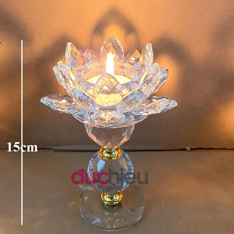 [ Hàng chất lượng cao ] Đế đựng nến hoa sen pha lê chân nến thủy tinh hình hoa sen dâng Phật Bồ tát - Đức Hiếu Shop