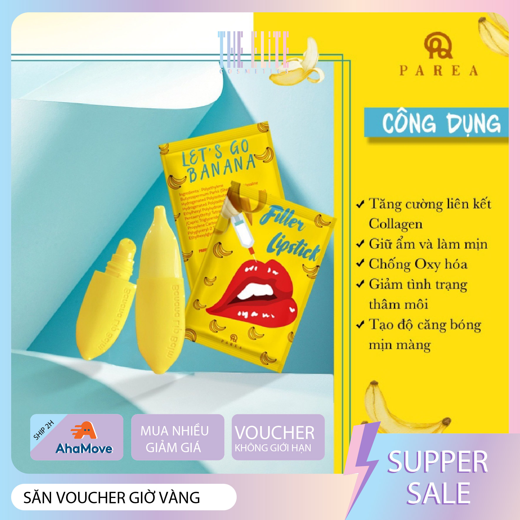 [HCM]Son chuối khử thâm môi filler collagen lipstick và mặt nạ cấp ẩm dưỡng trắng da Mlab combo 2 sản phẩm