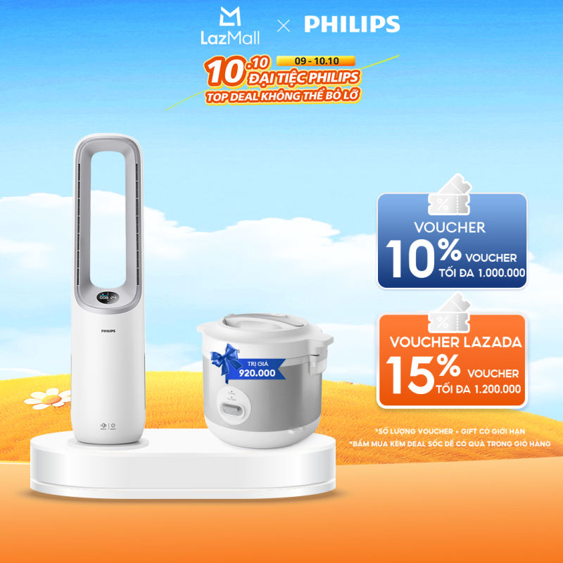 Máy Lọc Không Khí Và Quạt 2 Trong 1 Philips AMF765/30 - Lọc Không Khí Tới 70M2 - Tốc Độ Phân Phối Không Khí Sạch (Cadr) 270 M3/Giờ - Bộ Lọc Hepa & Than Hoạt Tính - Kết Nối
