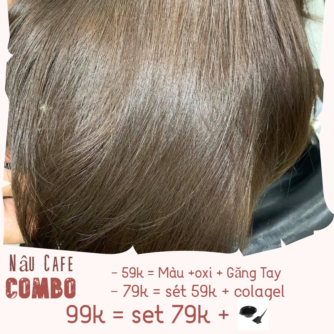 Combo Thuốc Nhuộm Tóc Tại Nhà Màu Nâu Cafe Tặng Kèm Oxi Và Găng Tay