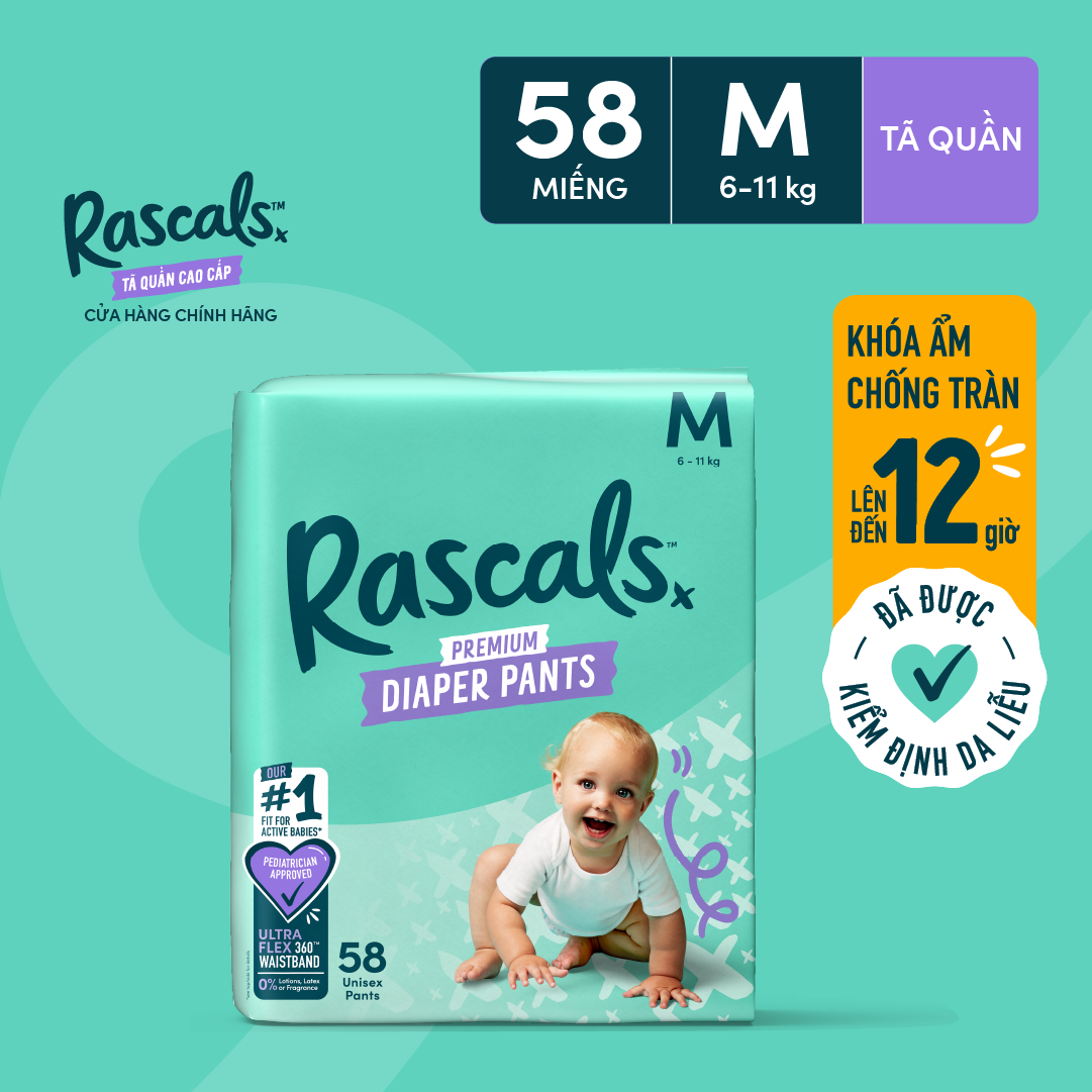 Tã/Bỉm Quần Rascals Size M (6-11kg) 58 miếng