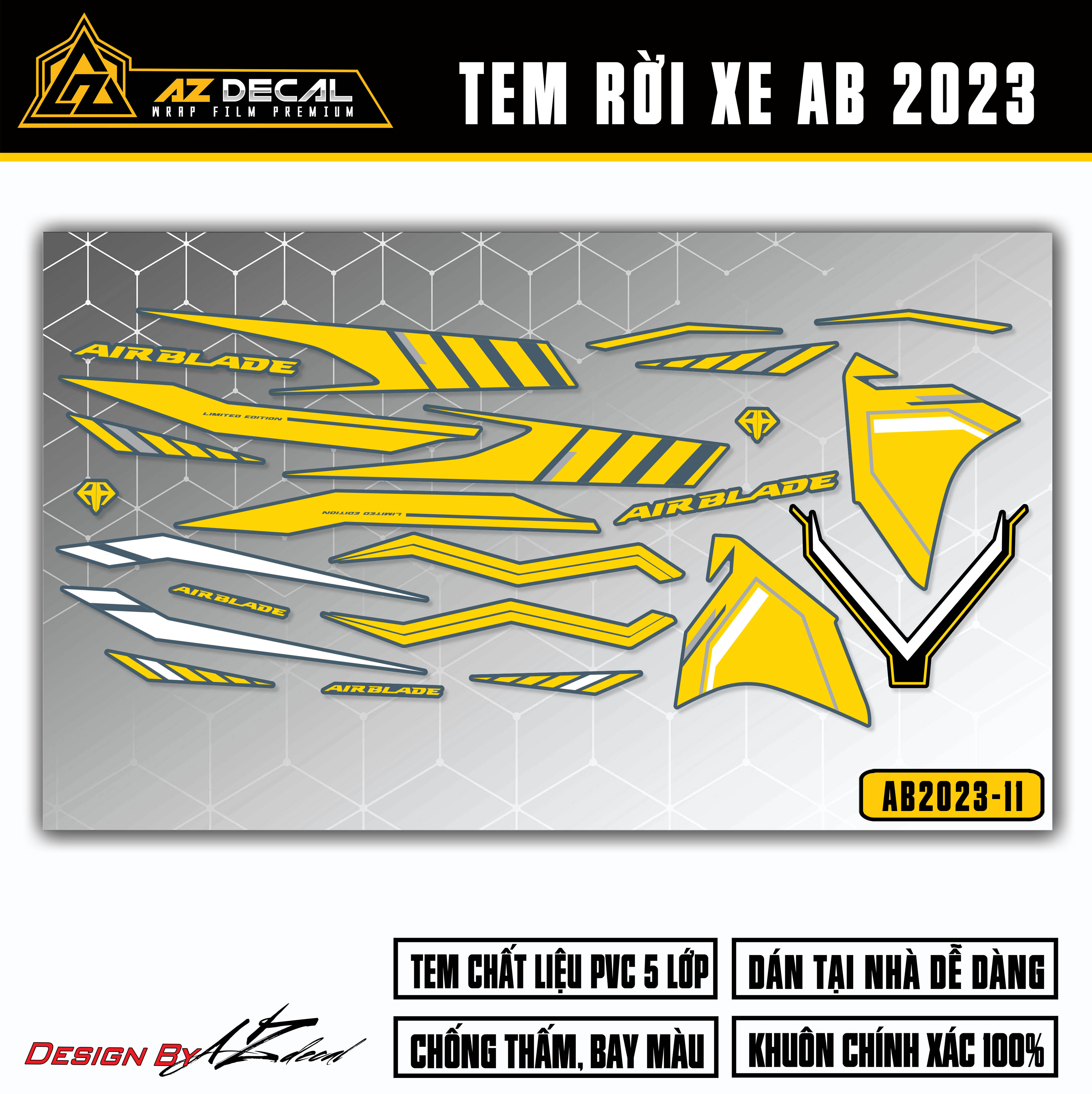 Tem AirBlade 2023 Cực Chất | AB2023-11 | Team Decal Dán Xe Máy AB Air Blade Đỏ Đen Xanh Xám 125 160 