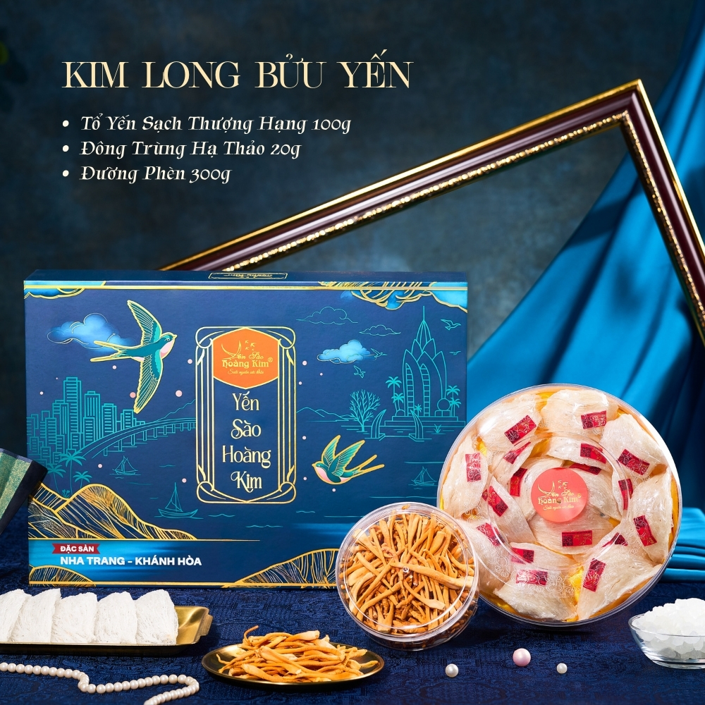 Yến Sào Hoàng Kim - Hoàng Kim Kim Long Bửu Yến  (100g Tổ Yến Sạch 300g Đường Phèn và 20g Nấm Đông Tr
