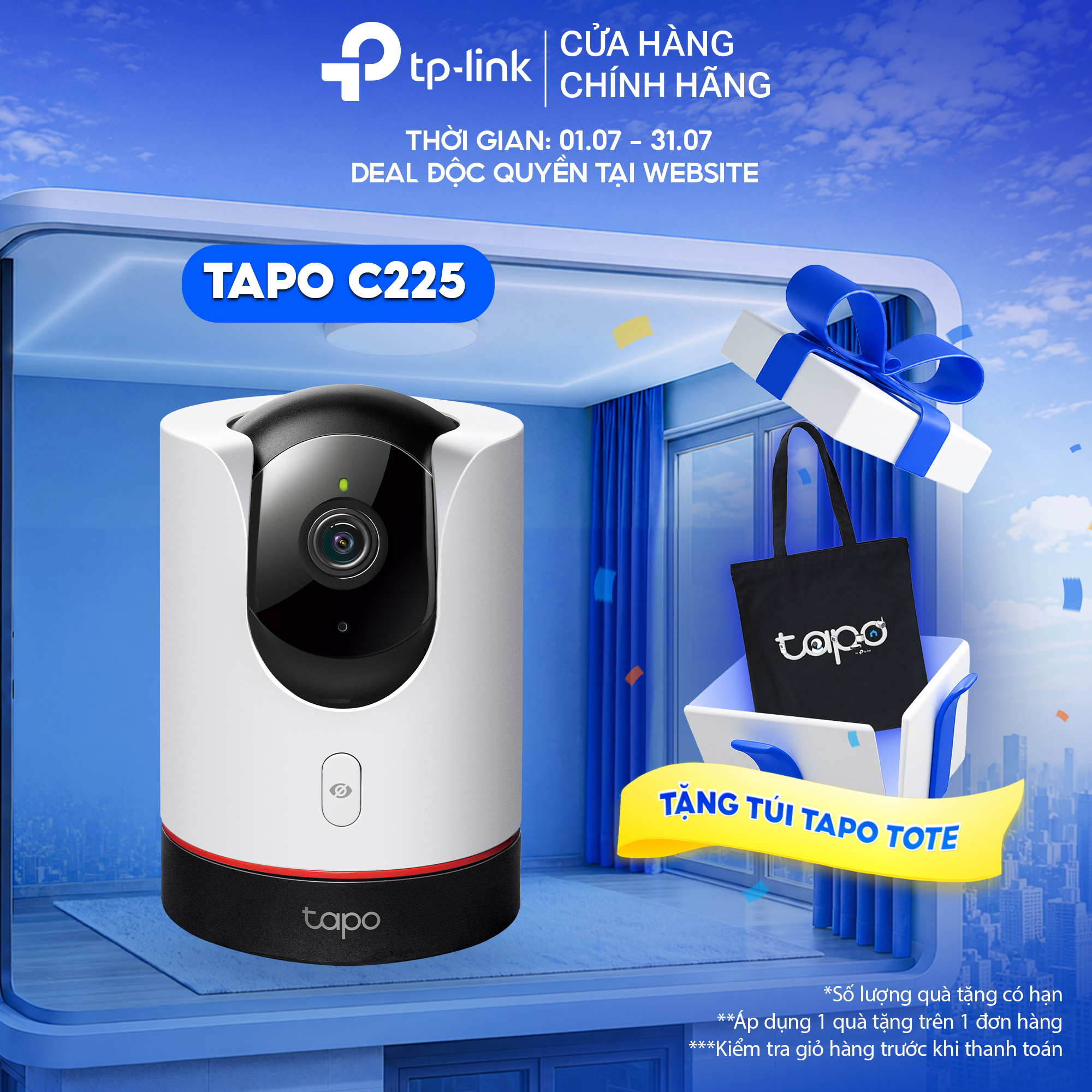 Camera IP Wifi Tapo C225 - Quay quét 360 độ, Phát hiện người và xe cộ