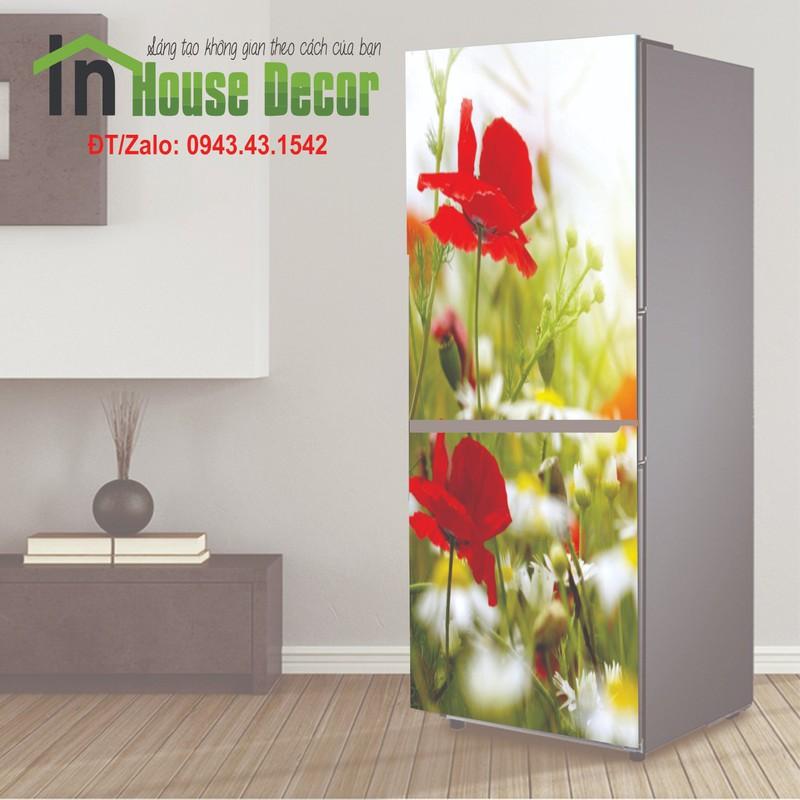 Decal tủ lạnh  Giấy dán tủ lạnh Vườn hoa đỏ - Decal dán tủ lạnh máy giặt kệ tường tủ quần áo decal dán giấy dán trang trí nội thất giấy dán nội thất trang trí nhà cửa