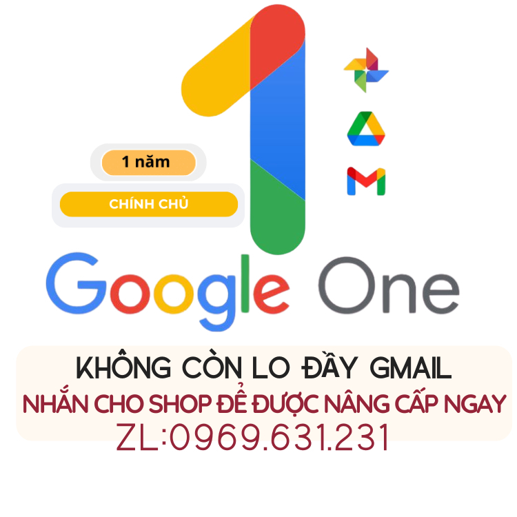 Nâng cấp Google One chính chủ 1năm 2 TB lưu trữ đám mây Tặng kèm Gemini Pro AI Tạo video AI Giải phó