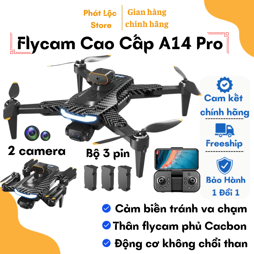 PIycam Mini Flaycam Giá Rẻ Máy Bay Không Người Lái P14 Pro Camera Kép 4K Full HD Cảm Biến Tránh Va Chạm Động Cơ Không Chổi Than