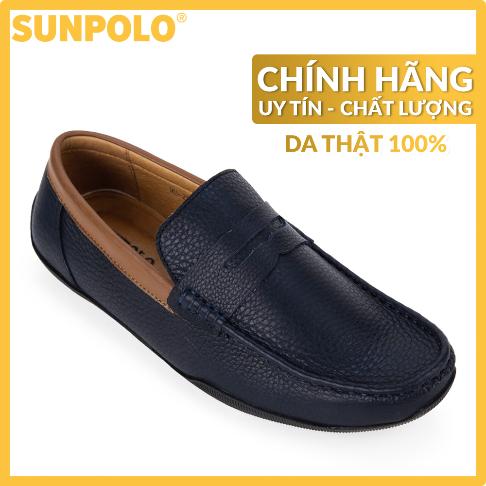 Giày nam Giày mọi nam da bò SUNPOLO MU2588 (Xanh navy)