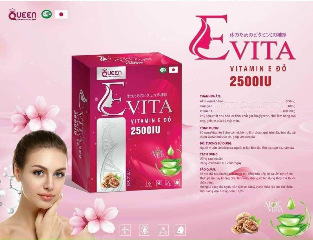 Hộp 30 Viên uống đẹp da Evita vitamin E đỏ 2500IU, giảm sạm da, nám da