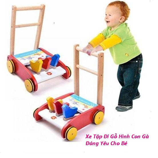 Xe Tập Đi bằng Gỗ Hình Con Gà Đáng Yêu Cho Bé
