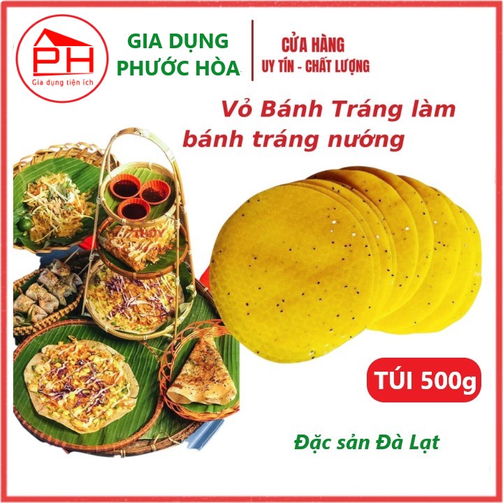 Vỏ Bánh tráng vàng Đà Lạt làm bánh tráng nướng tròn bánh nướng trứng (Xấp 500g 25-27 tờ) - Gia dụng 