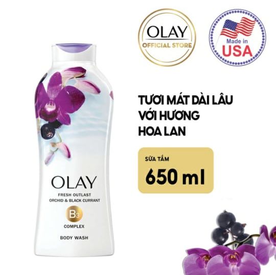 [Usa] Sữa Tắm Dưỡng Ẩm Olay Hoa Lan Và Quả Lý Chua Lê 650Ml Soothing Orchid Black Currant - Mỹ