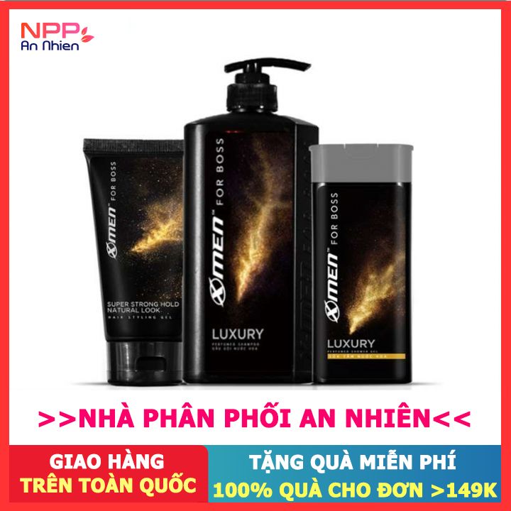 Combo Dầu gội XmenforBoss Luxury 650g+Sữa tắm Luxury 180g+Gel Super Strong Hold 150g- NPP AN NHIÊN