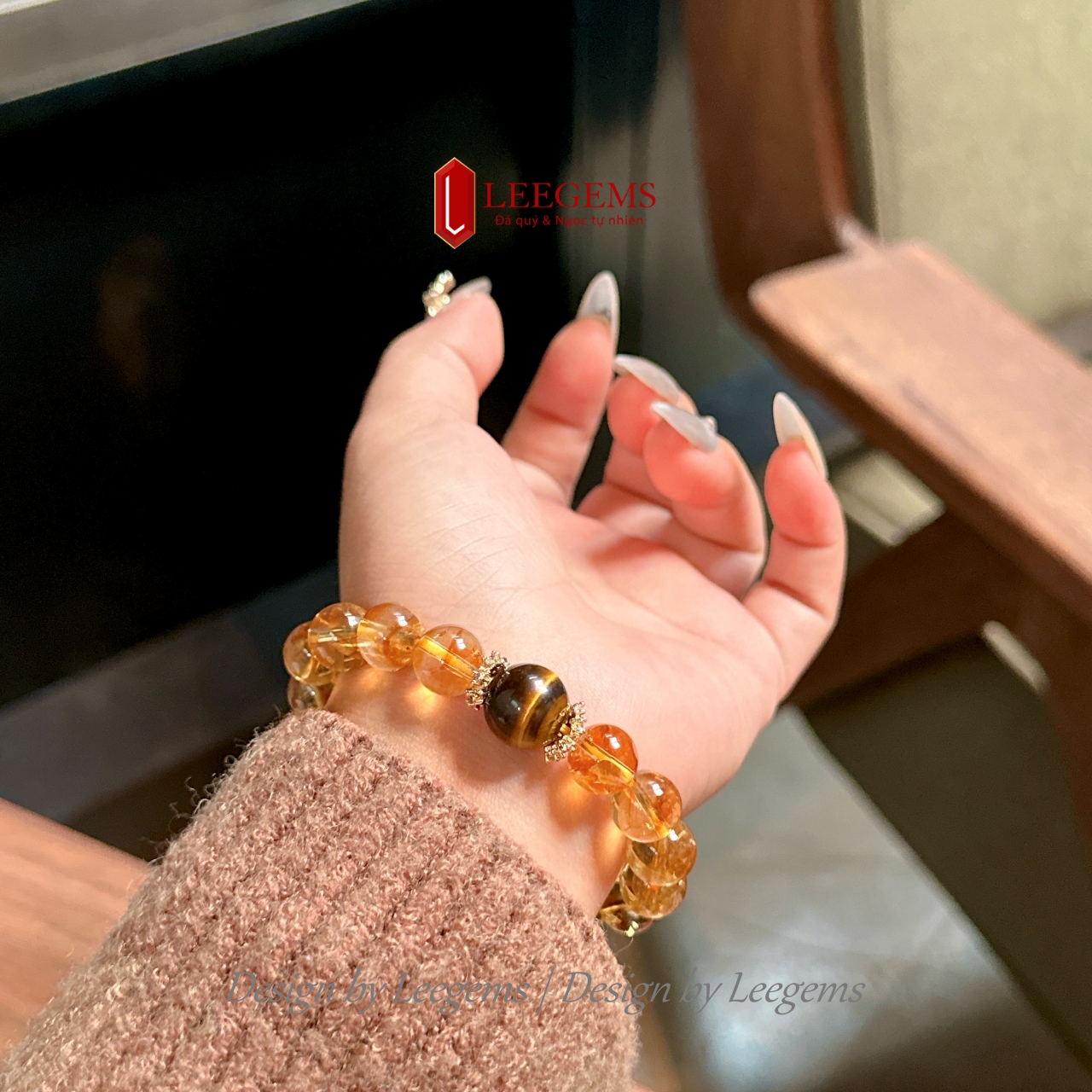 Vòng Tay Đá Citrine - Size 95 – 10 mm mix Đá M.ắt H.ổ Hợp mệnh Kim & Thổ I Leegems