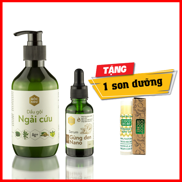 [Tặng 1 Son Dưỡng Môi] Bộ Đôi Serum & Dầu Gội Ngải Cứu Gừng Đen Nano - Dứt Điểm Gàu Ngứa Nấm Da Đầu