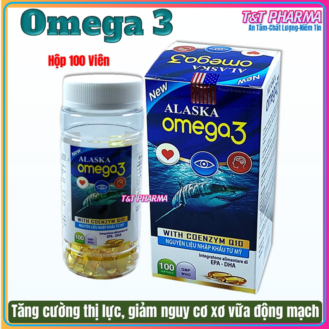Viên dầu cá Alaska Omega 3 Tim Mắt NãoBổ Não sáng mắt khỏe mạnh tim mạch tăng cường trí nhớ - Hộp 100 viên