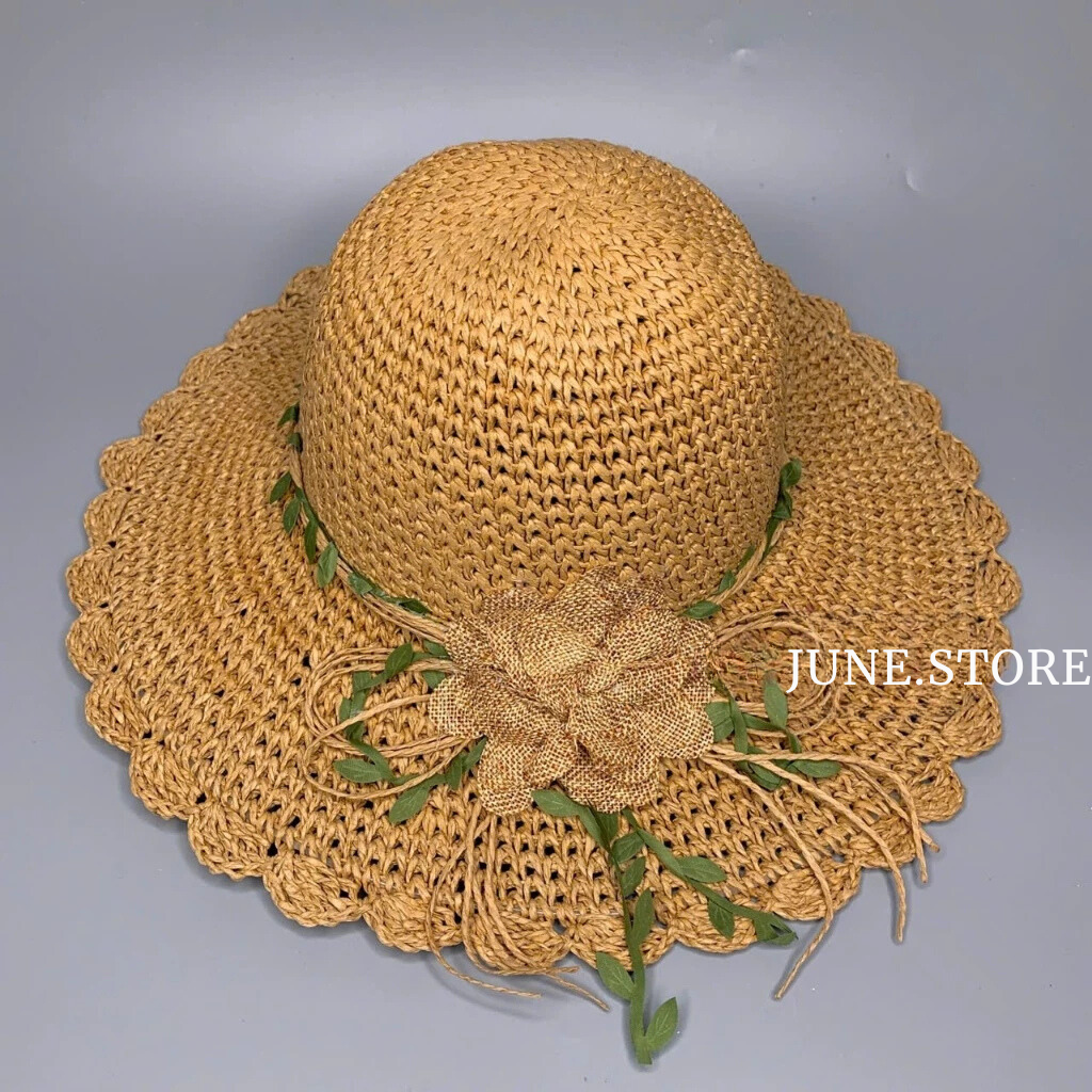 Mũ Cói Đan Móc Tai Bèo Vành Mềm Vành Rộng Đi Biển – Nón Bo Cối Hoa Lá – June Store Hat