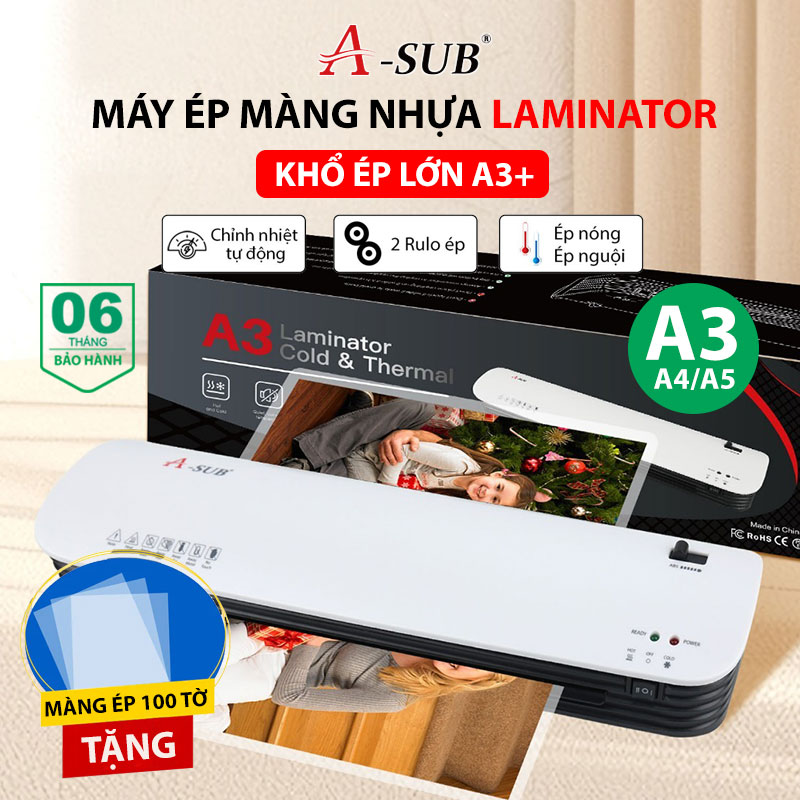 Máy Ép Màng Laminator A-SUB Khổ A3 A4 - Máy Ép Plastic Chuyên Dụng Văn Phòng Gia Đình Ép Nóng Nguội