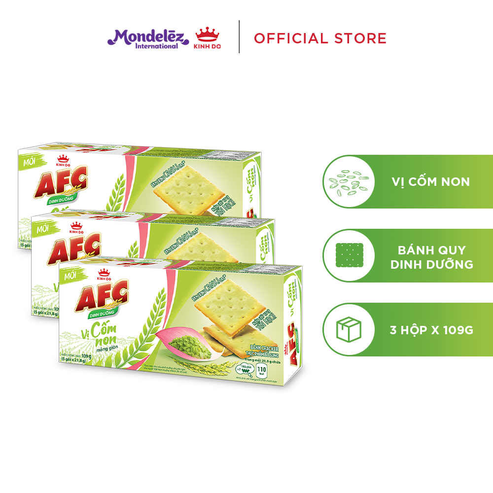 Bánh Cracker Dinh Dưỡng Afc Vị Cốm Non Combo 3 Hộp X 109G