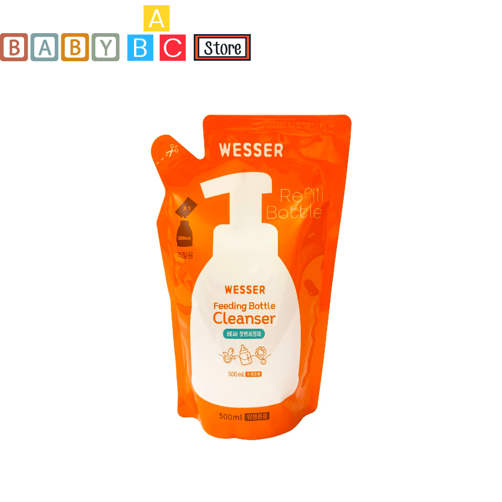 Nước Rửa Bình Sữa Wesser Organic 500ml Nước Rữa Bình Sữa Núm Ti Trái Cây Chai Vòi Tạo Bọt Nhập Khẩu Korea