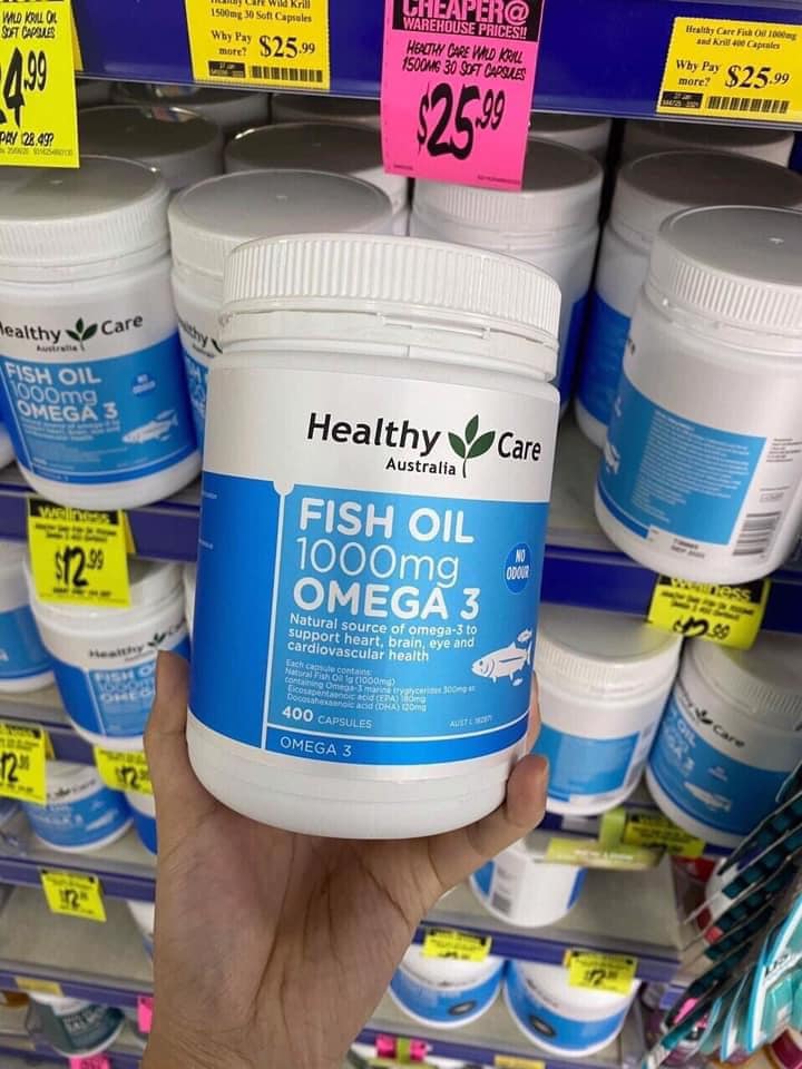 Dầu cá Healthy Care Fish Oil 1000mg Omega-3 400 viên của Úc