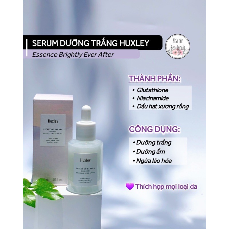 [Hcm][Nhacuabeautyholic] Serum Dưỡng Trắng Xương Rồng Huxley Essence Brightly Ever After