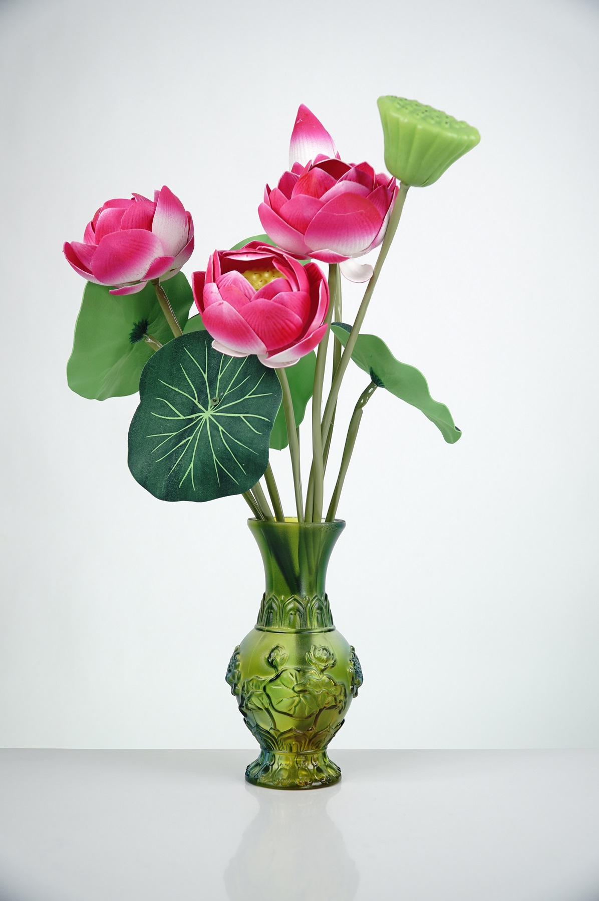 Bụi hoa sen giả bông sen hồng tươi đẹp tự nhiên trang trí bình hoa trưng bày đặt bàn thờ - Dài 52cm
