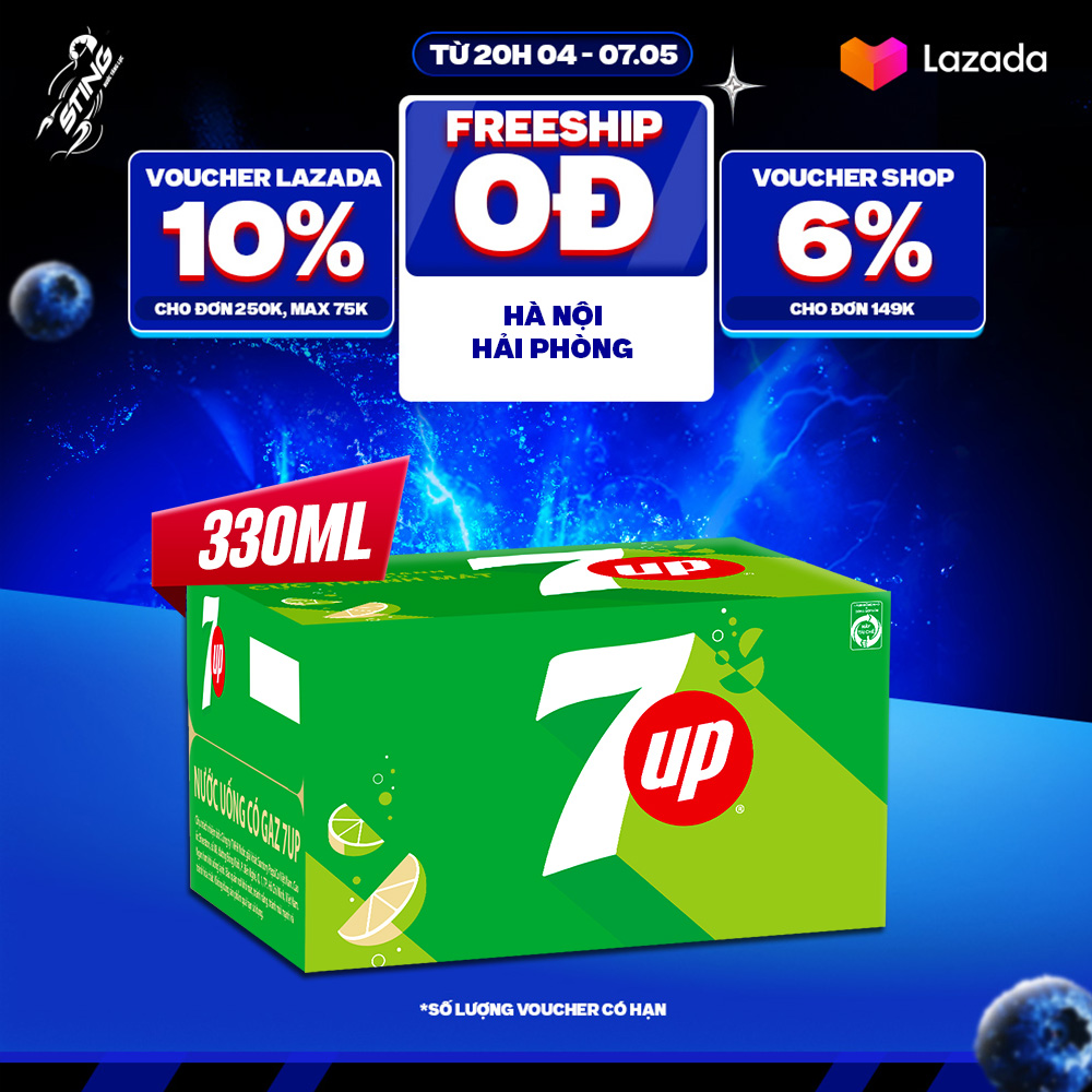 [SALE 5/5] Thùng 24 Chai Nước Nước Ngọt Có Gaz 7Up (330ml/chai)