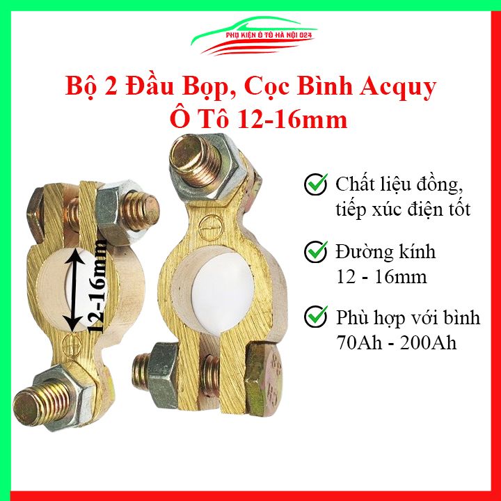 Bộ 2 đầu bọp kẹp cọc bình ắc quy đường kính 12-16mm phù hợp với bình từ 70AH-200AH