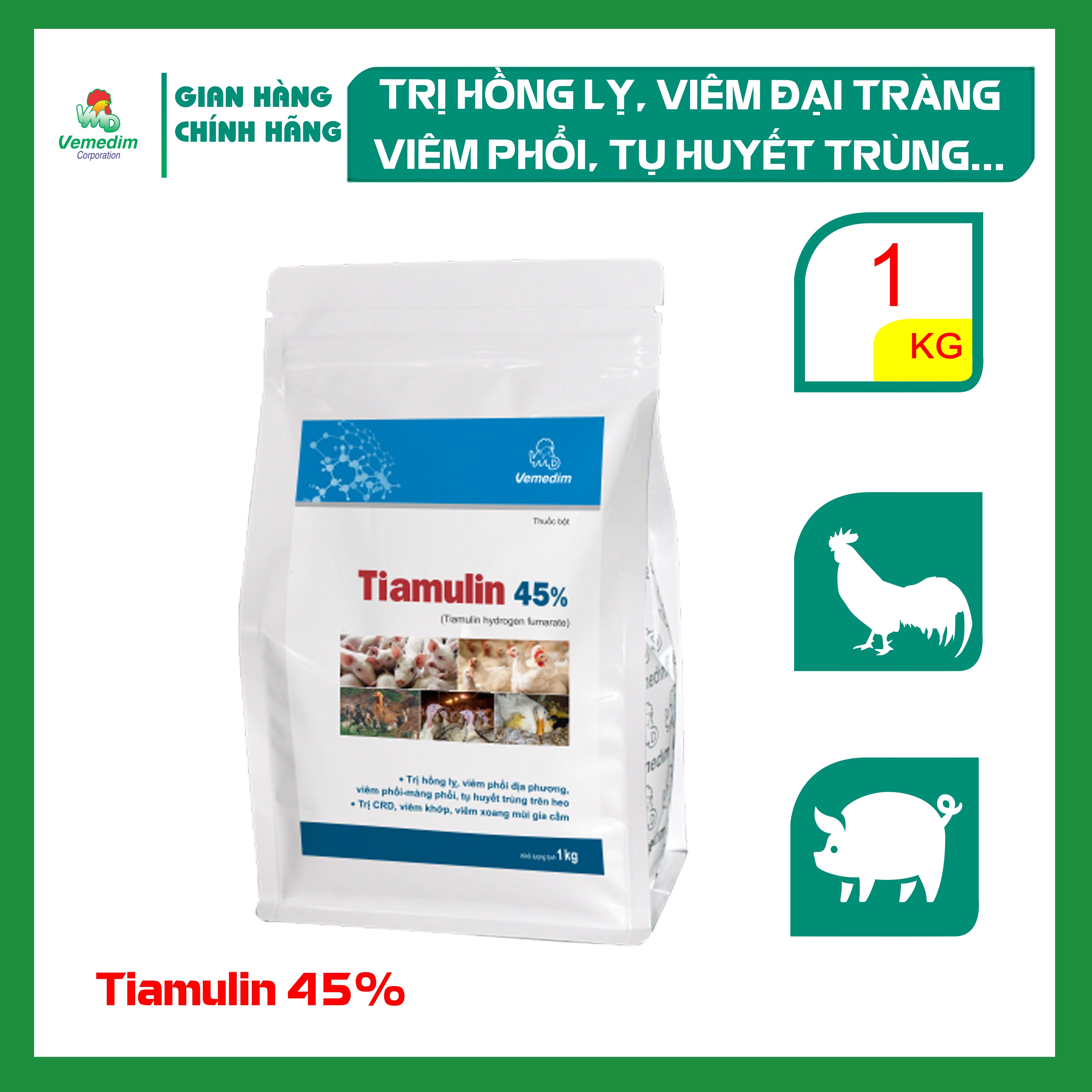 "Hoàn tiền đến 10%" Vemedim Tiamulin 45% kháng sinh dùng cho heo gà bị hồng lỵ đại tràng gói 1kg