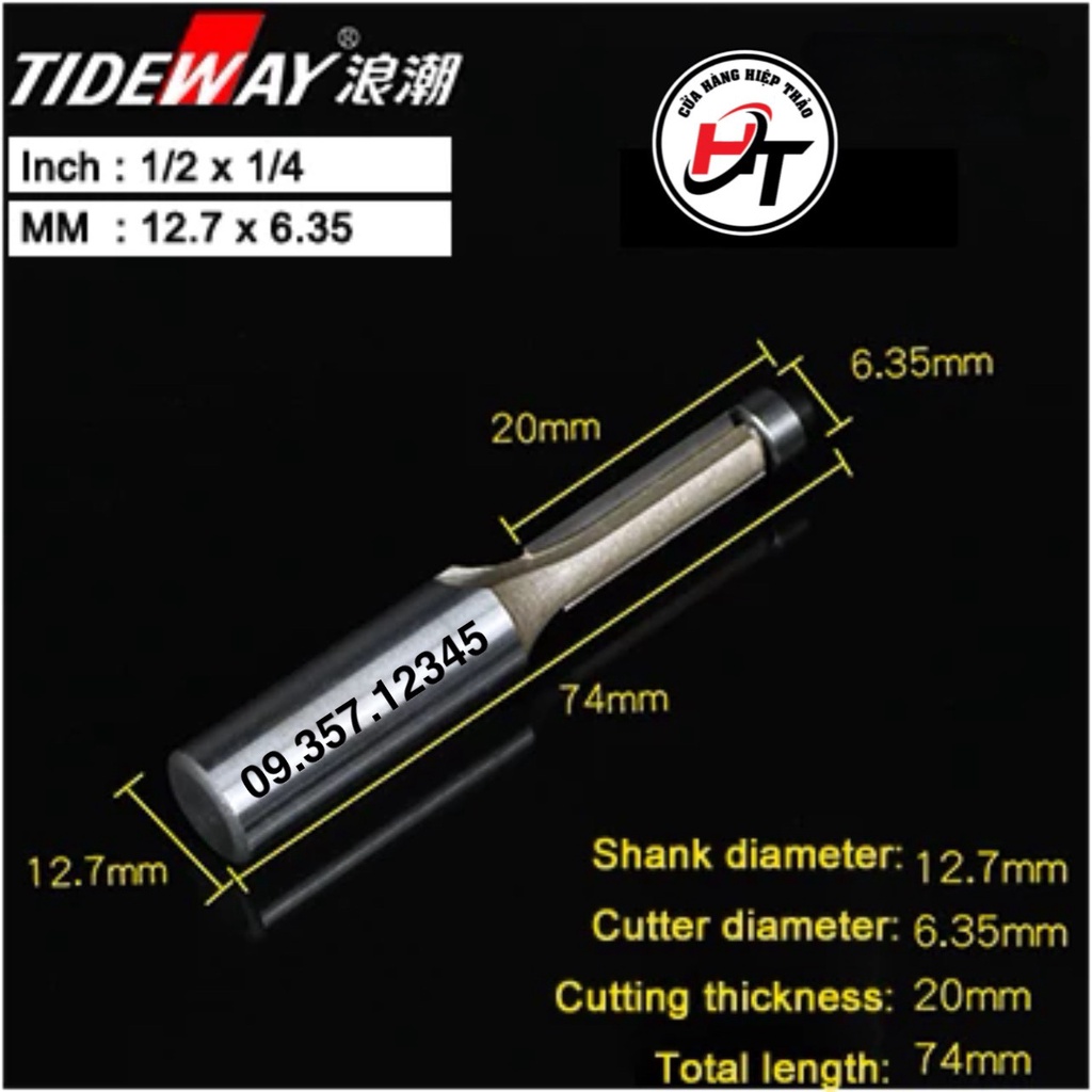 Mũi soi gỗ thẳng CNC lấy nền có bi mũi phay TIDEWAY MSTCB-TW-0201