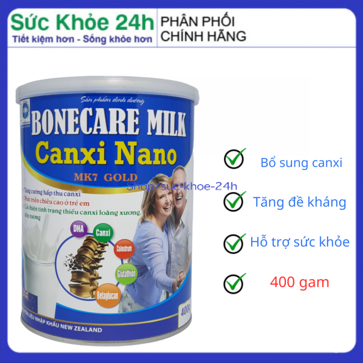 Sữa bột Bonecare Milk Canxi Nano MK7 Gold- tăng cường hấp thu canxi phát triển chiều cao ở trẻ em cải thiện sức khoẻ Hộp 400g – CNC MINH CHUNG