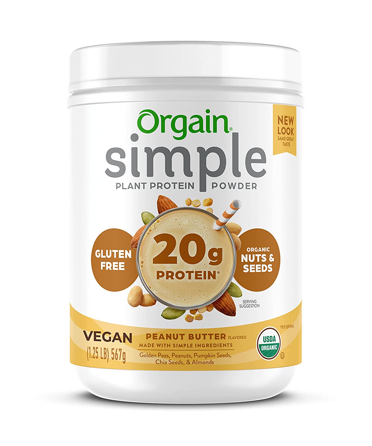 Bột protein thuần chay hữu cơ Orgain Simple 567g peanut