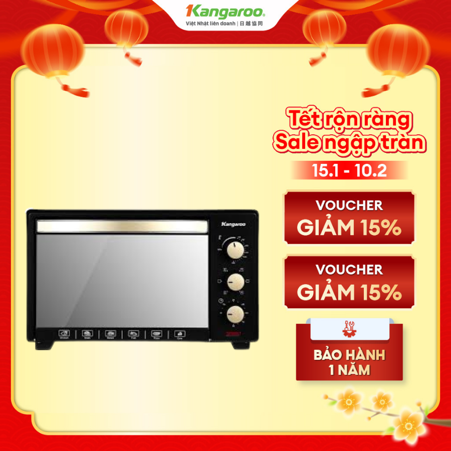 Lò nướng điện Kangaroo KG3201 32 lít, màu nâu vàng, dung tích lớn, điều khiển cơ