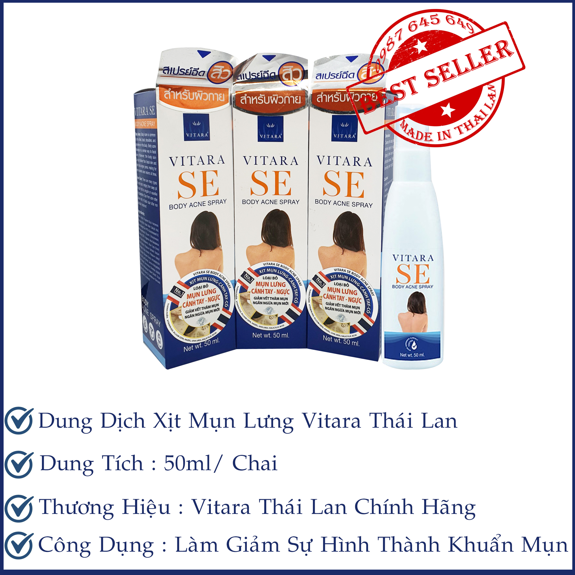 [Hcm]Dung Dịch Xịt Mụn Lưng Và Vitara Se Body Acne Spray Thái Lan