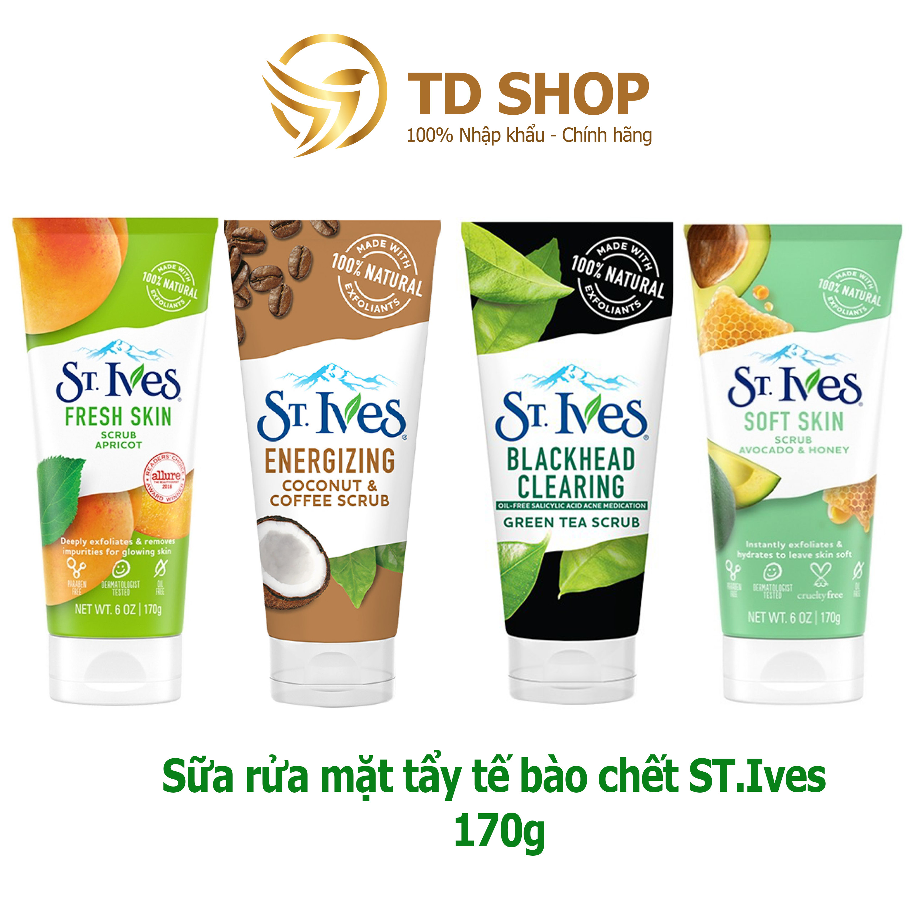 Sữa Rửa Mặt St.ives 170G Trà Xanh I Cafe & Dừa I Hương Mơ I Bơ&Mật Tẩy Tế Bào Chết - Td Shop