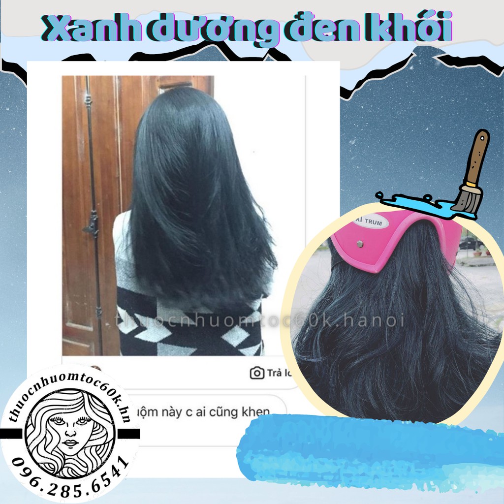 [KO TẨY TẨY RỒI LÊN RÕ XANH]Thuốc nhuộm màu xanh dương đen khói kèm găng tay thuocnhuomtoc60k.hanoi