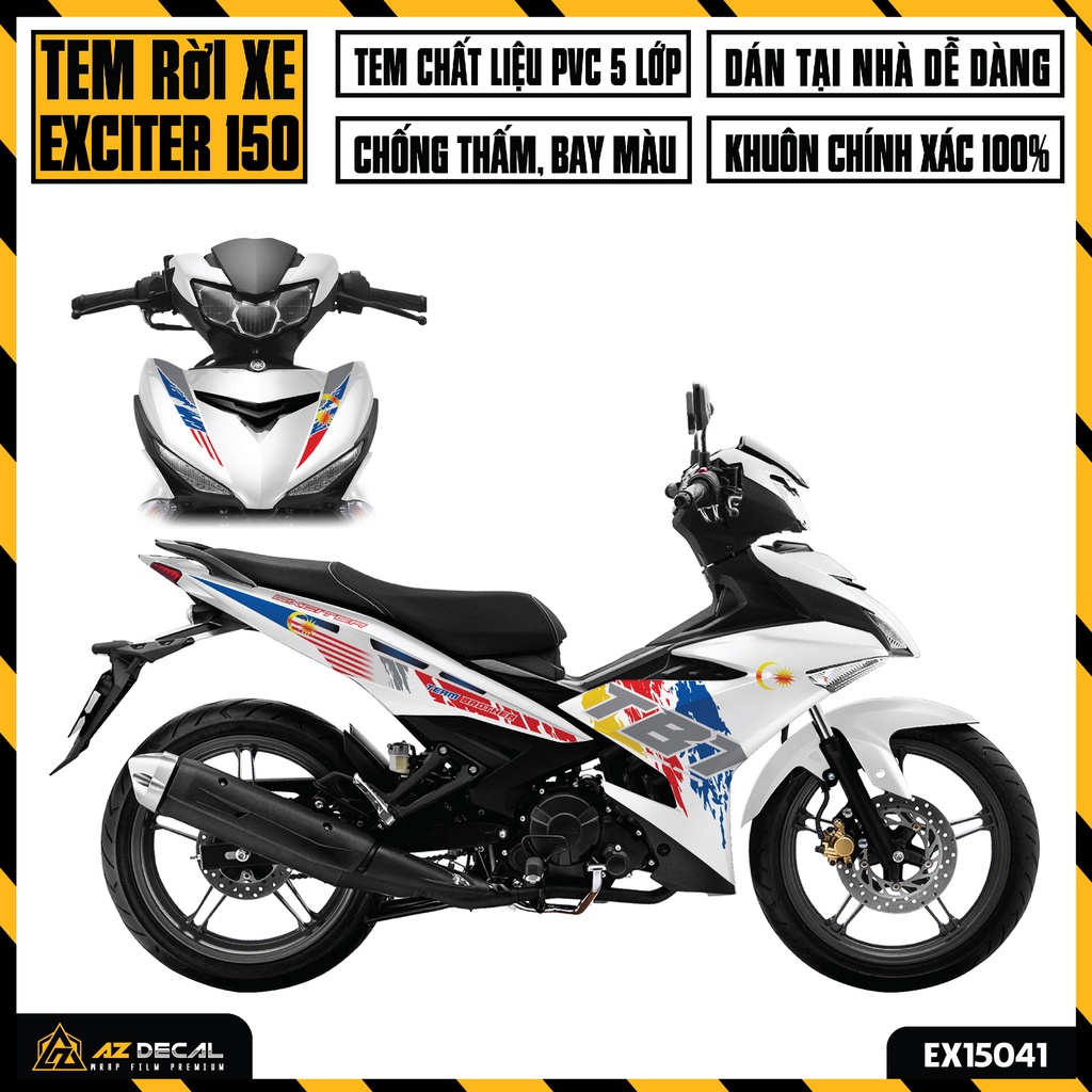 Tem Exciter 150 Mẫu Malaysia | EX15041 | Team Decal Rời Hình Dán Xe Máy Ex150 Xanh Đỏ Đen Trắng Chốn