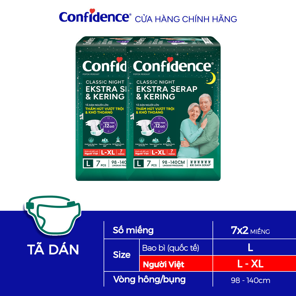 Combo 2 Tã dán ngưới lớn Confidence Thấm Hút Vượt Trội & Khô Thoáng M-L 8M/L-XL 7M