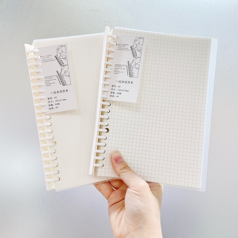 Sổ Còng Binder Bìa Trong Suốt A5/B5 - Sổ Lò Xo Thay Giấy Được Kèm Sẵn 80 tờ Dot/Grid - Sổ Bullet Jou