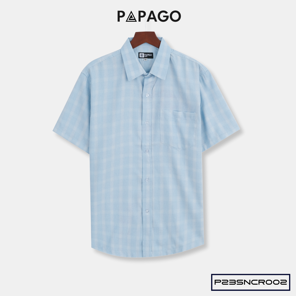 Áo sơ mi nam Trung niên PAPAGO ngắn tay sọc caro chất liệu xô đũi mềm mịn cao cấp - P23SNCR002