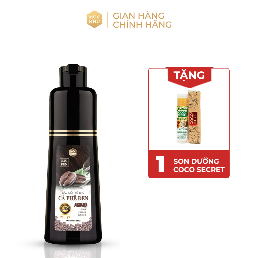 [Hcm][Tặng 1 Son Dưỡng Môi] Dầu Gội Phủ Bạc Cà Phê Đen Mộc Nhu - Màu Nâu Đen