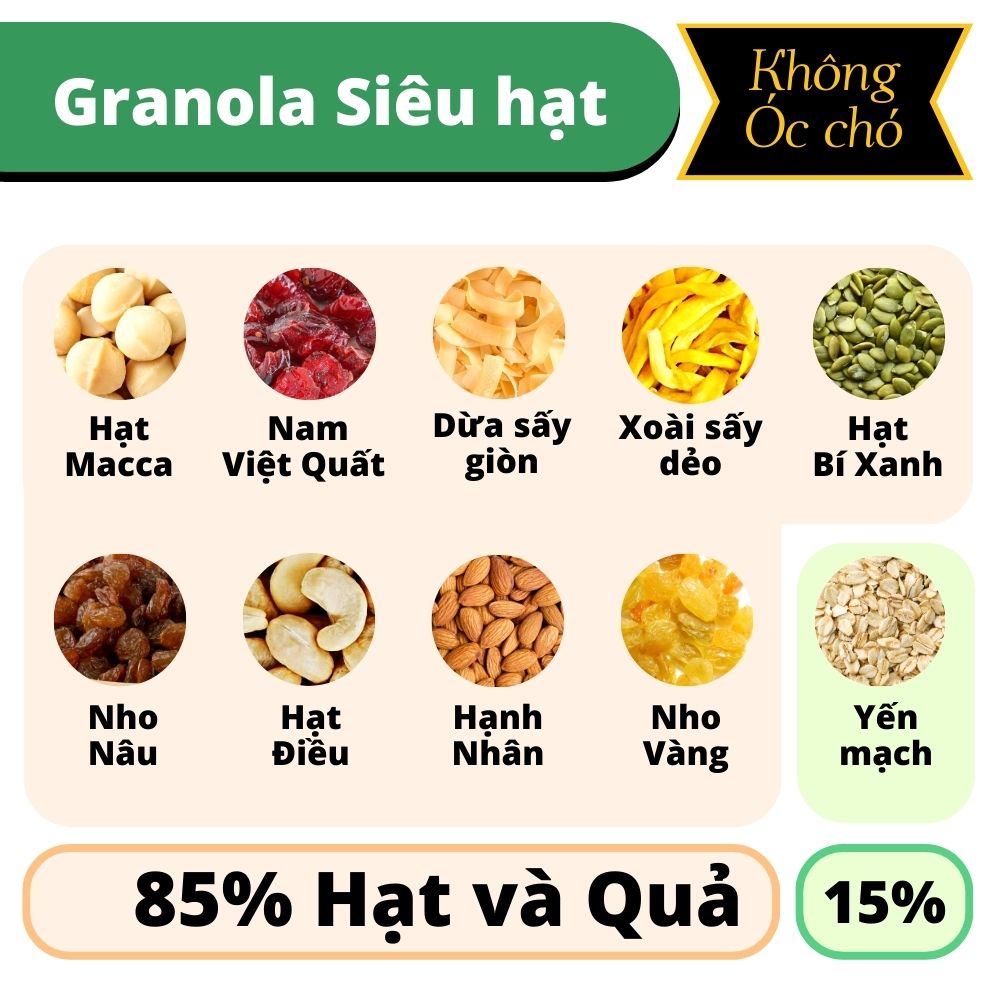 Granola siêu hạt giảm cân ngũ cốc dinh dưỡng eat clean không đường hộp 500g từ Nông Sản Giọt Nắng