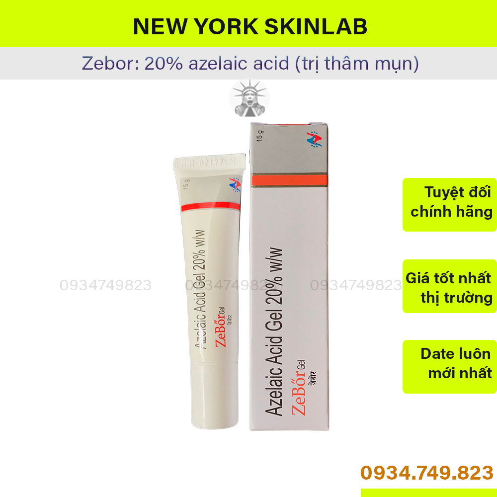 Zebor gel (15g) - 20% azelaic acid kem chấm mụn hãng Hetero mờ hết thâm mụn (ezanic skinoren azclear